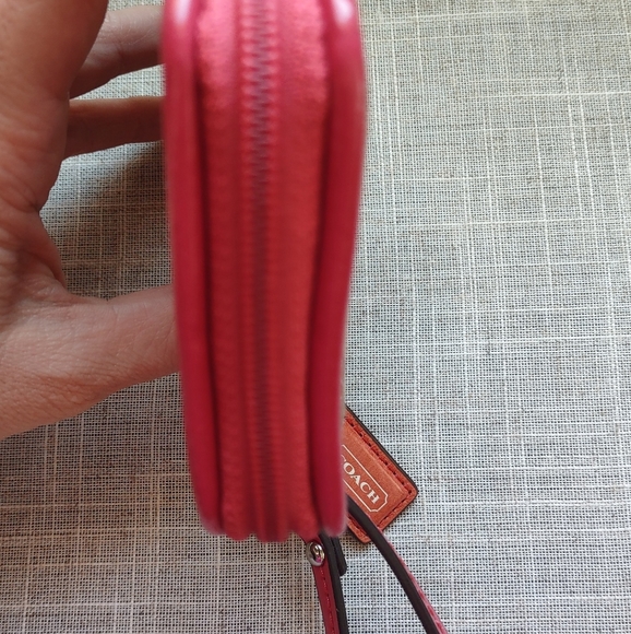 Coach Signature Small Canvas Beige/Pink Top Zip Wristlet - Picture 2 of 10